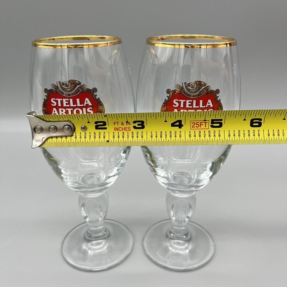 Stella Artois Chalice Beer Glasses Gold Rim 33cl  Set of 2 Barware Man Cave 1 - Picture 9 of 11